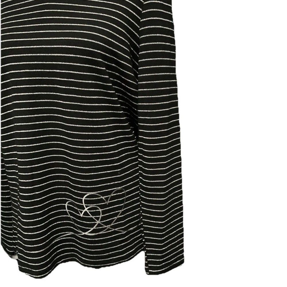 Coco Y Club Chic Striped Long Sleeve Women's T Shirt Metallic Silver Size Medium - Picture 2 of 4